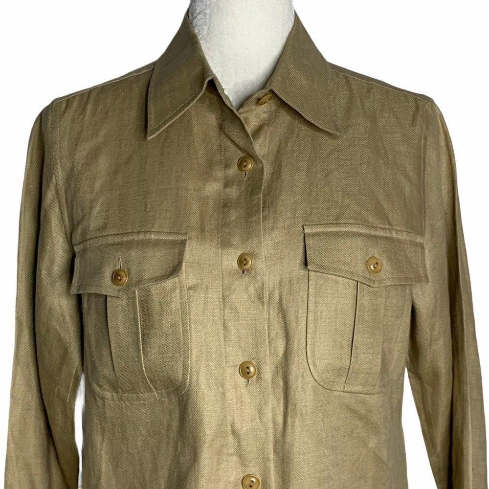 Ralph Lauren Linen Button Up Shirt 6 Petite Tan